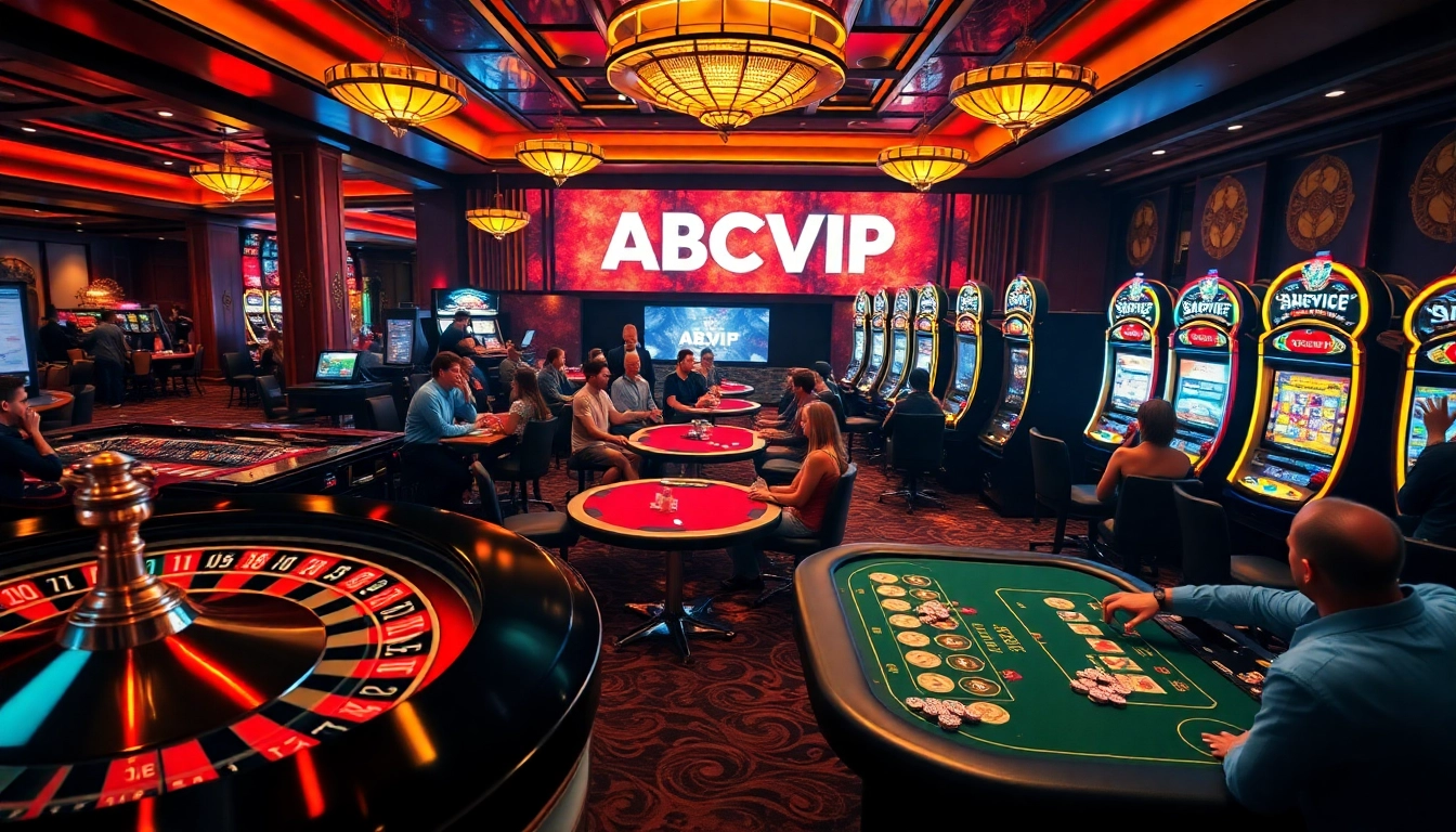 ABCVIP players celebrating wins at luxury casino tables, showcasing an electric atmosphere.