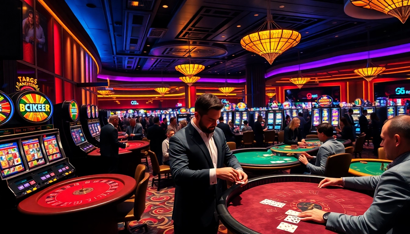 Exciting gaming action at a go8 casino featuring tables and slot machines.