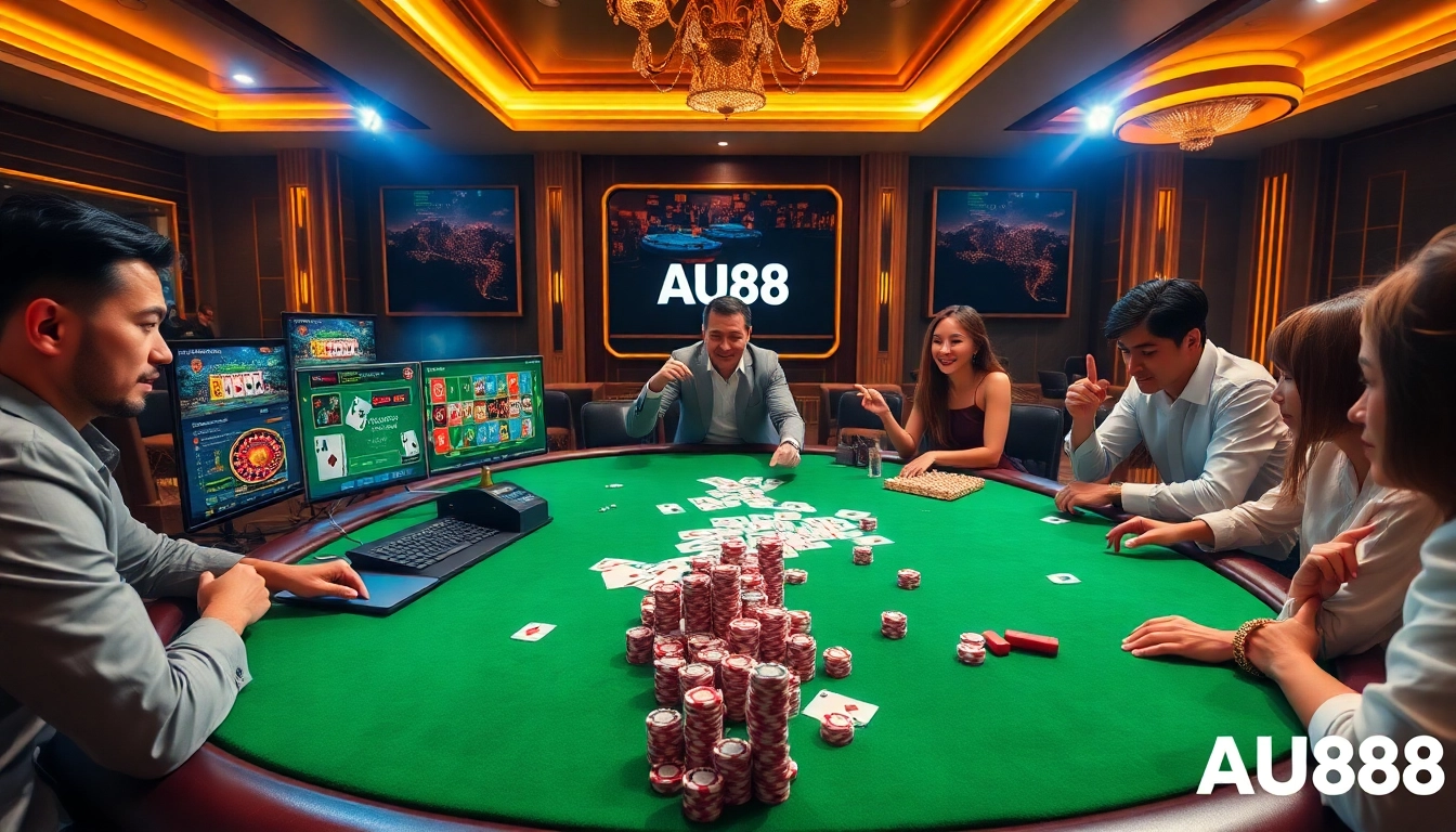 Players enjoying an exciting online gaming experience at AU88 casino with vibrant tables and lively atmosphere.