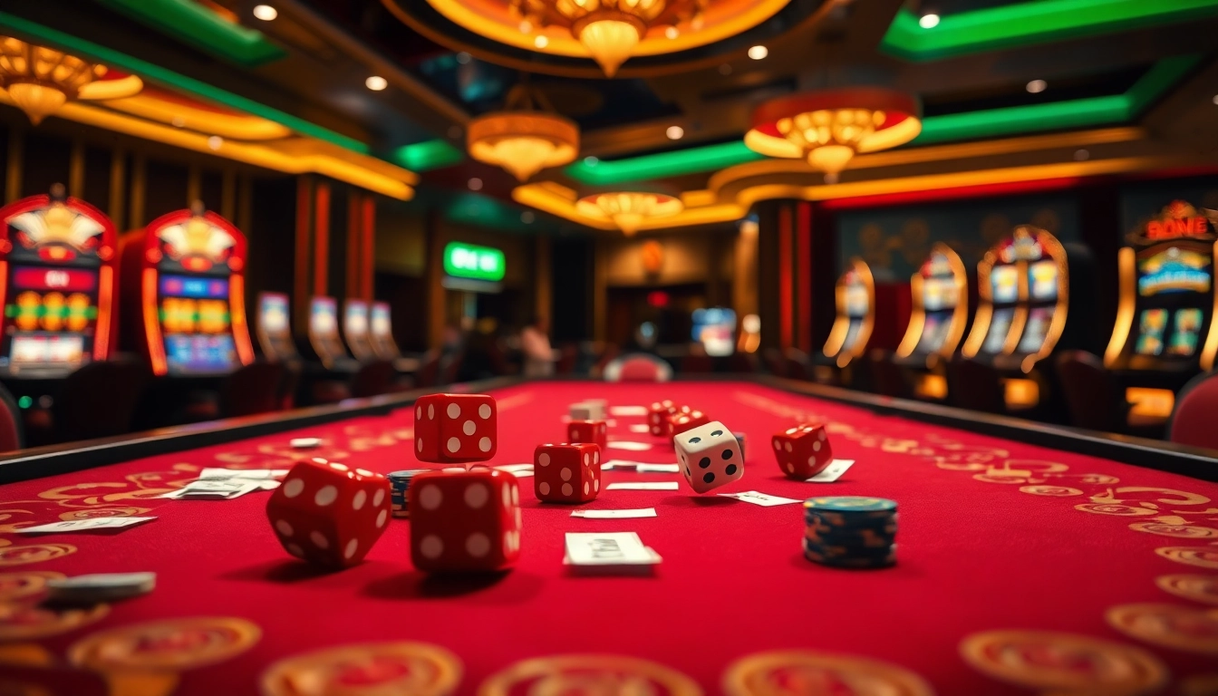 A thrilling scene of players engaging in Tài Xỉu MD5 at a luxurious casino table, capturing the excitement of gambling.